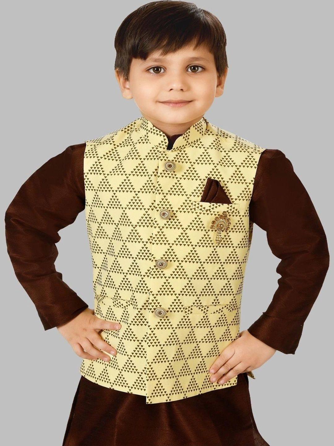NoorEthnic.Co Boys Geometric Open Front Jacket-picture-11