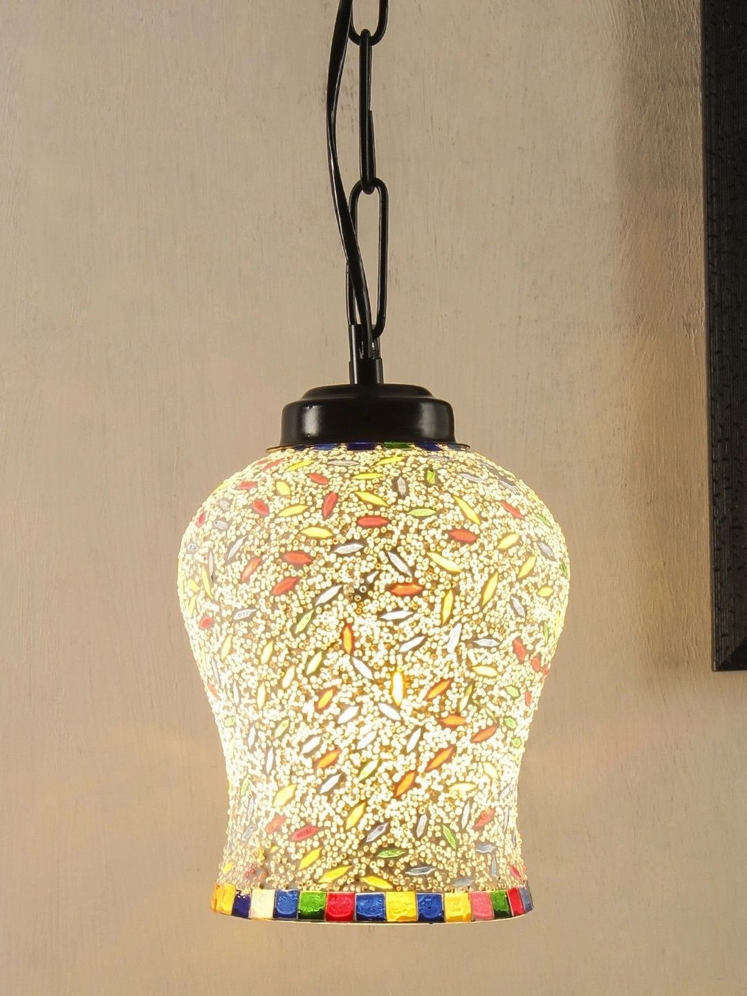 Myntra Elegant Homes Multicoloured Textured Glass Ceiling Lamp-picture-11