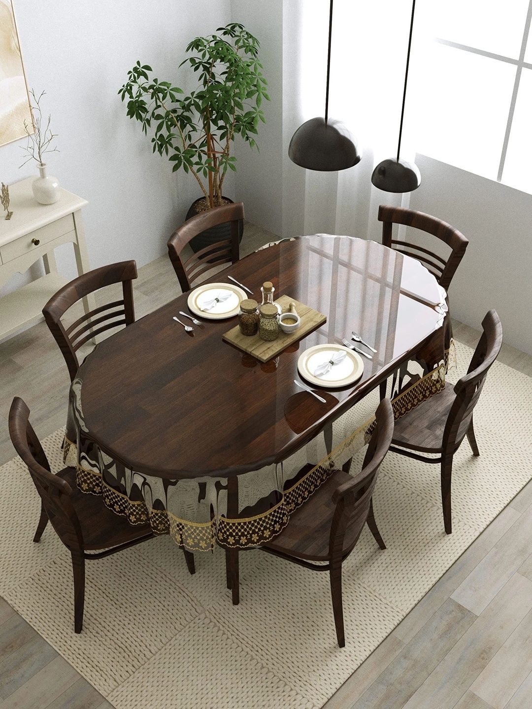 Aura Gold-Toned Waterproof Oval 6-Seater Table Cover with Embellished details-picture-19