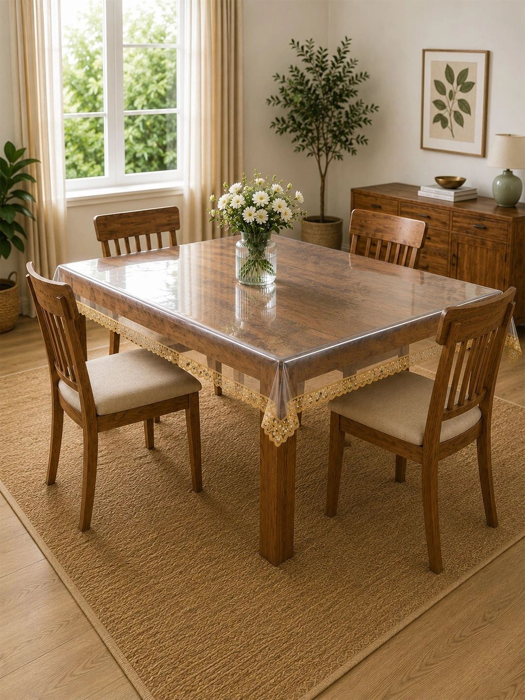 Aura Gold-Toned Waterproof 4-Seater Table Cover with Embellished details-picture-33