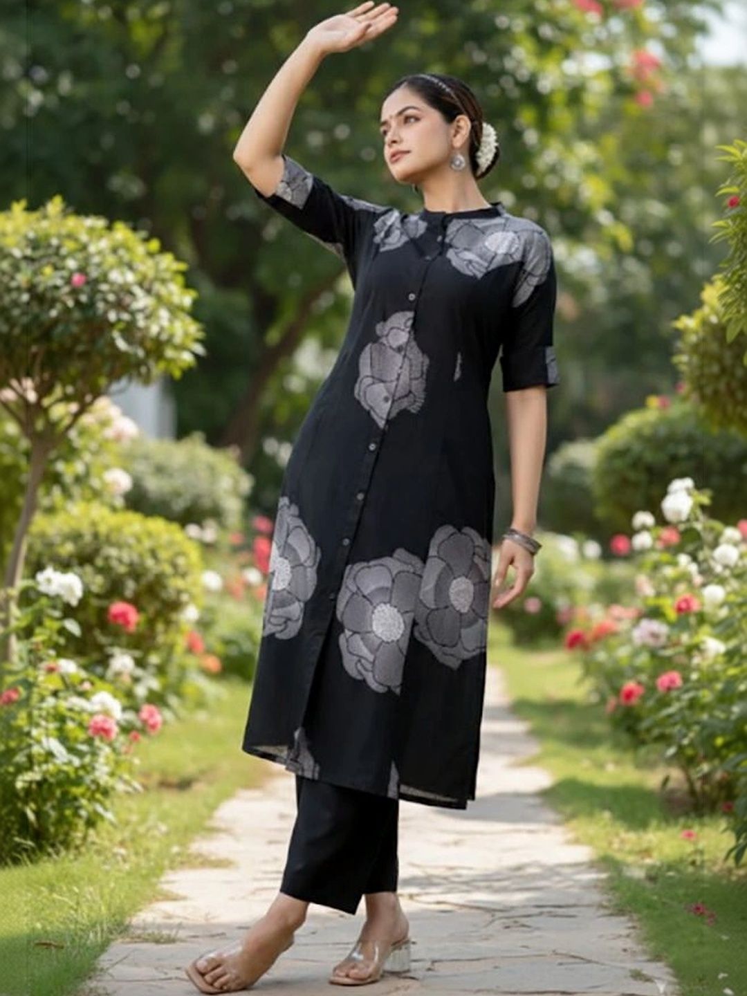 Moda Rapido Women Floral Printed Regular Pure Cotton Kurta with Palazzos-image-24