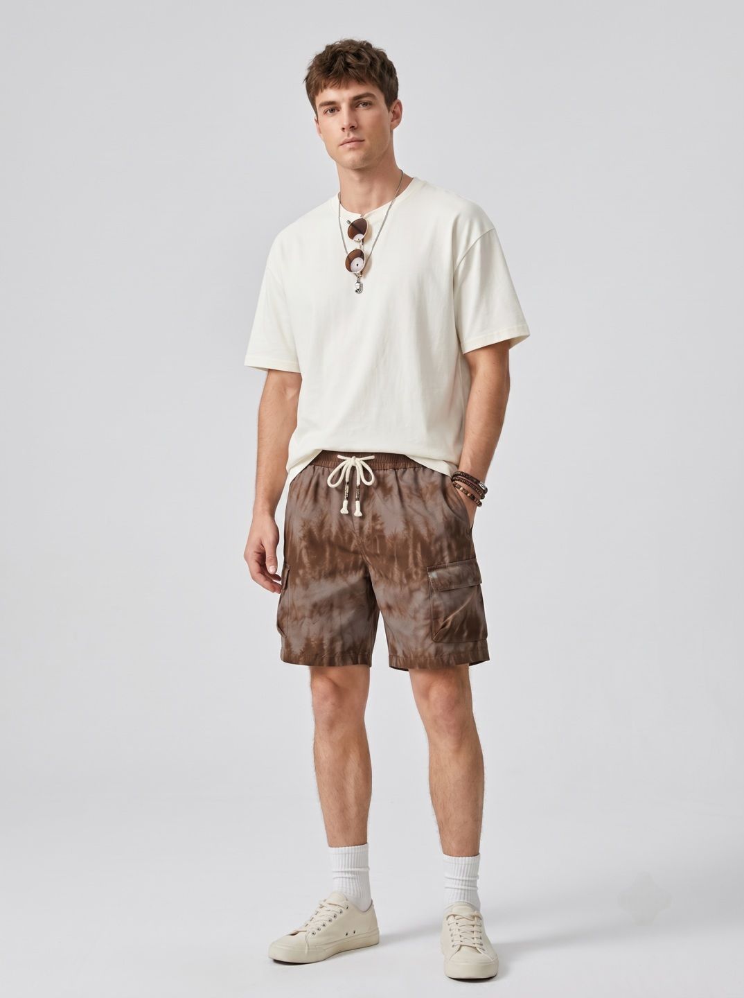 Suo Men Washed Printed Cargo Shorts-picture-23
