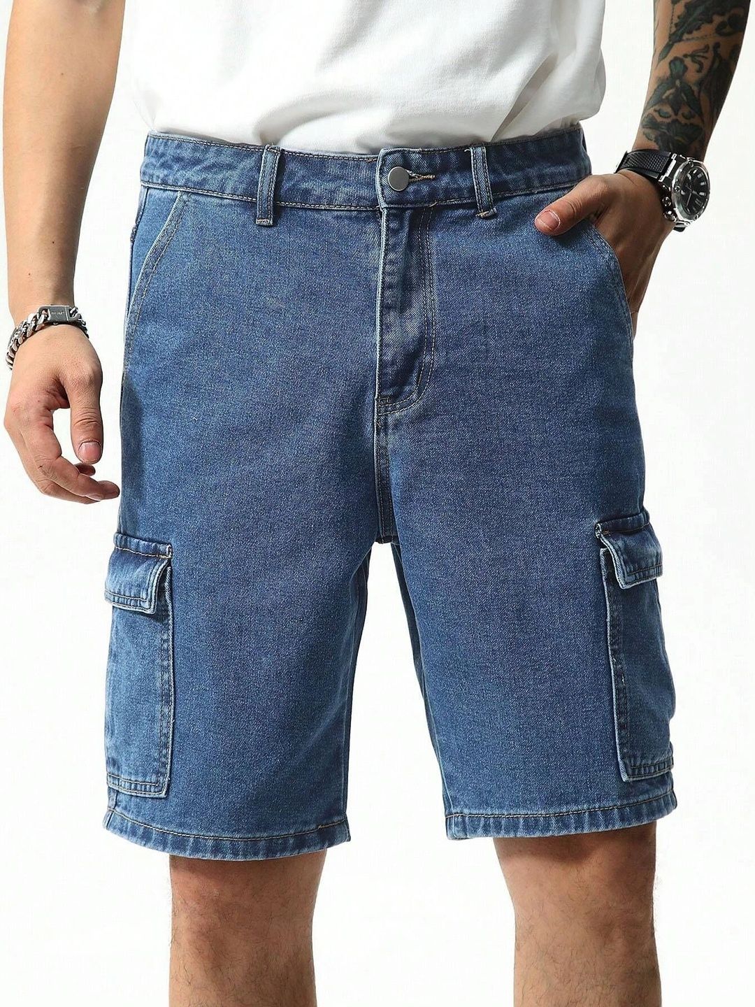 MAKPAK Men Denim Cargo Shorts-picture-55