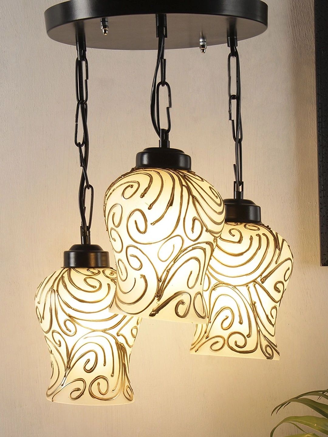 Myntra Elegant Homes Multicoloured Textured Glass Traditional Ceiling Lamp-picture-26