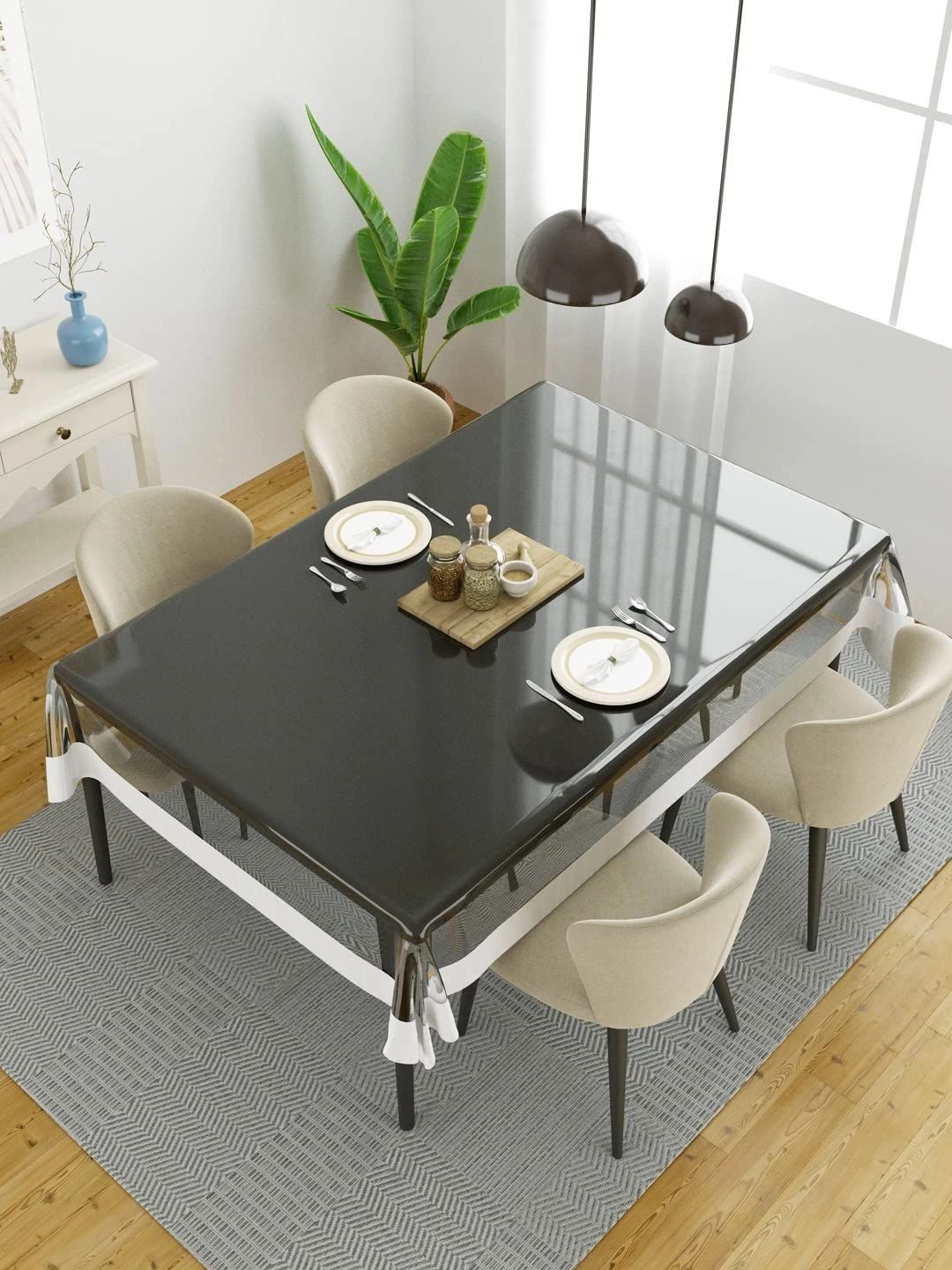 Aura White Waterproof 6-Seater Table Cover with Embellished details-picture-47