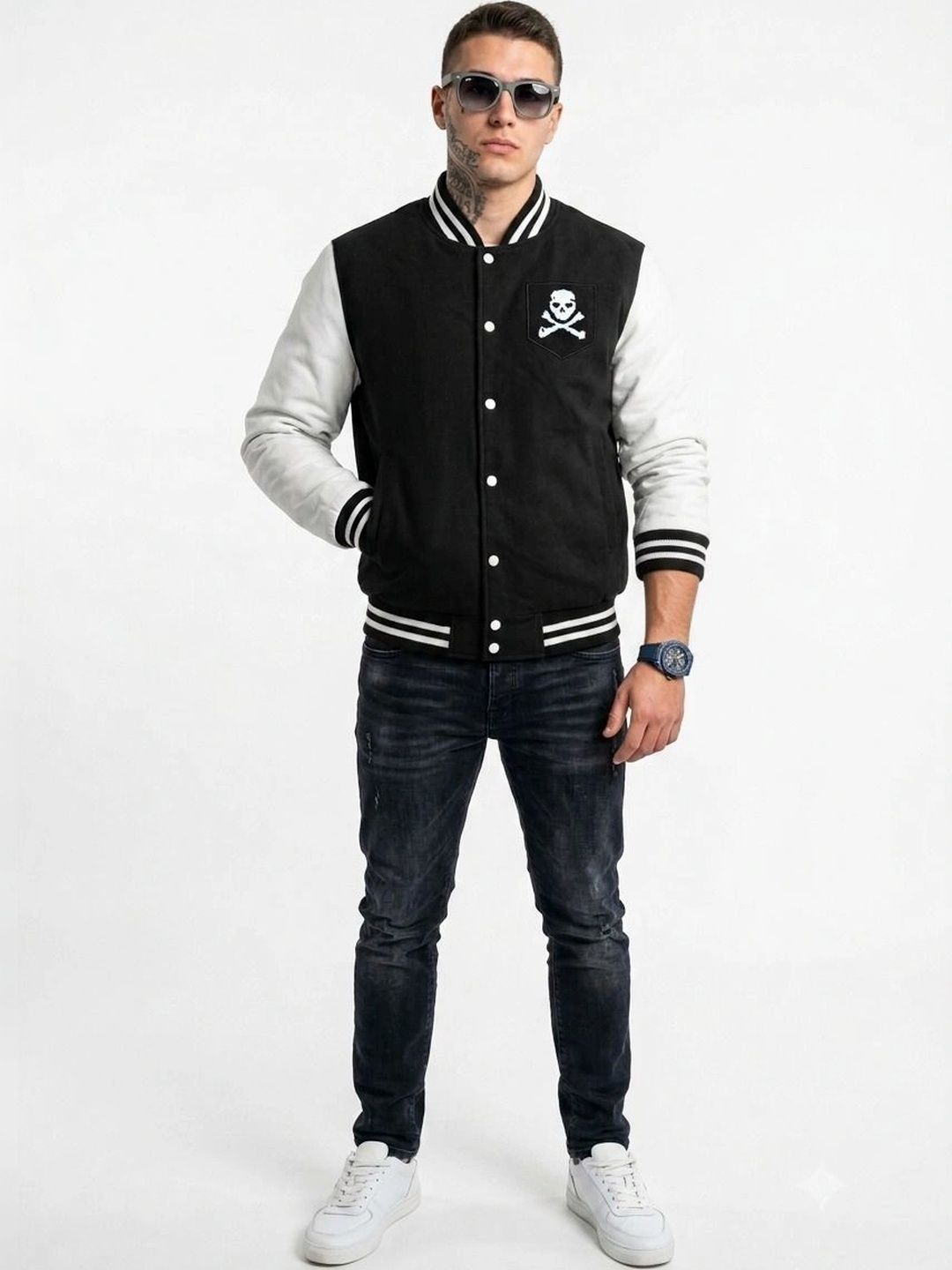 oiin Men Colourblocked Fleece Blend Varsity Jacket-picture-17