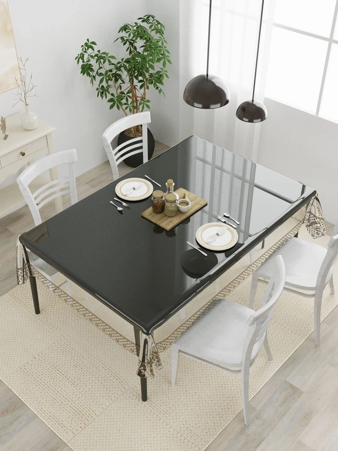 Myntra Elegant Homes Transparent Floral Waterproof 6-Seater Table Cover with Embroidered details-picture-48