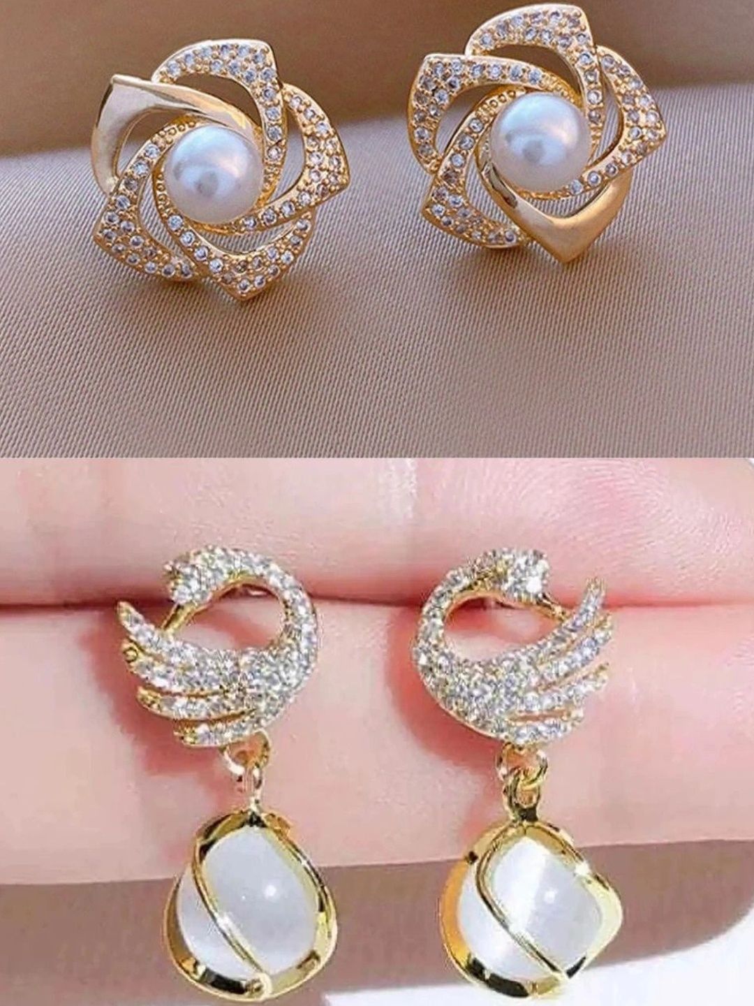 CRAZYKUDI Set of 2 Floral Studs Earrings-picture-11