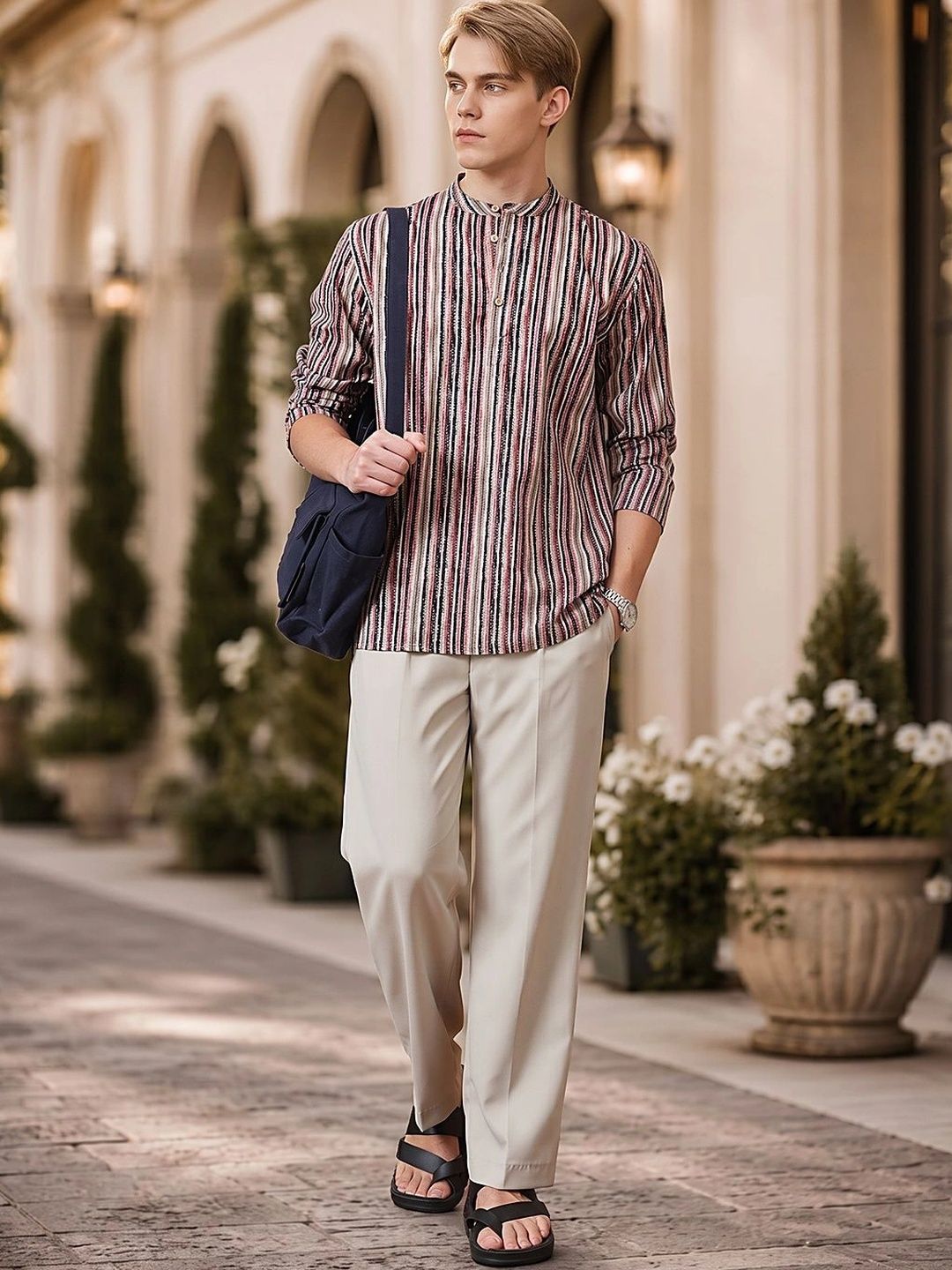 DENNISON Men Striped Indie Prints Kurta-image-14