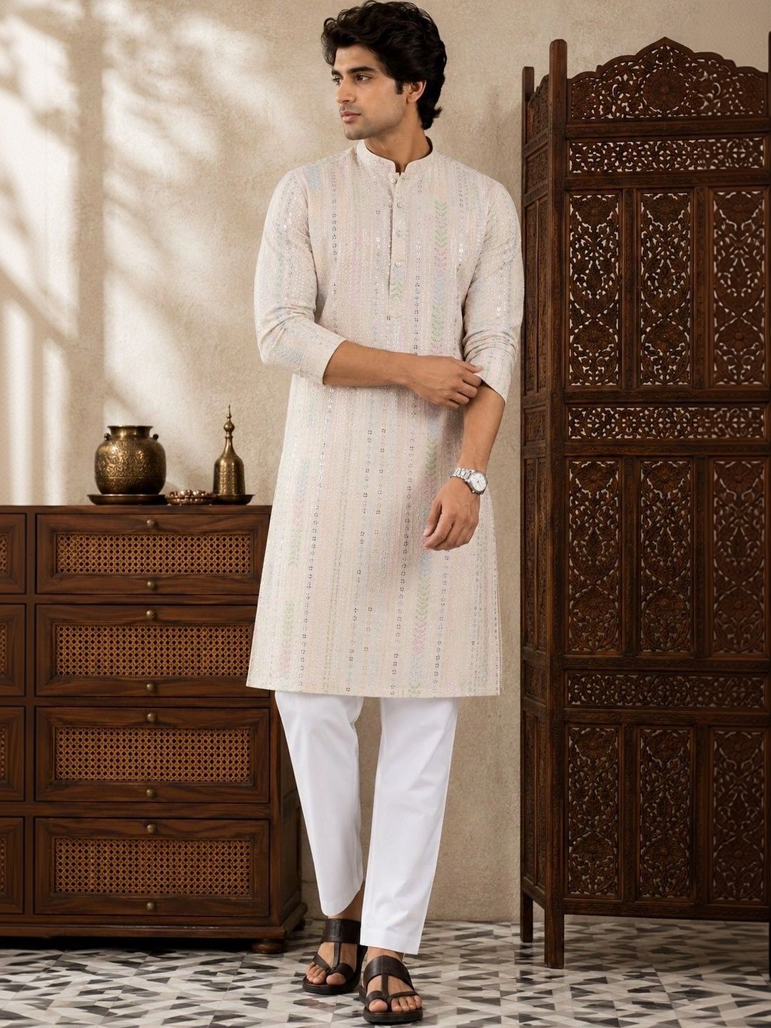 SKYWORRIX Men Embellished Sequinned Kurta-picture-12