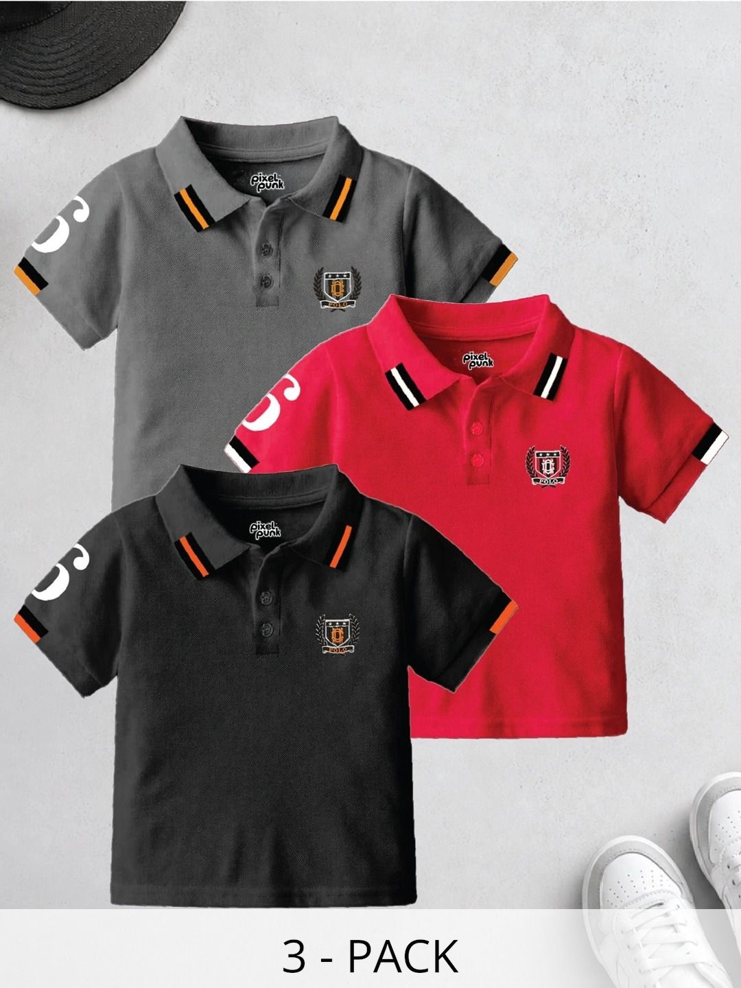 Pixel Punk Boys Pack Of 2 Brand Logo Polo Collar T-shirt-picture-18