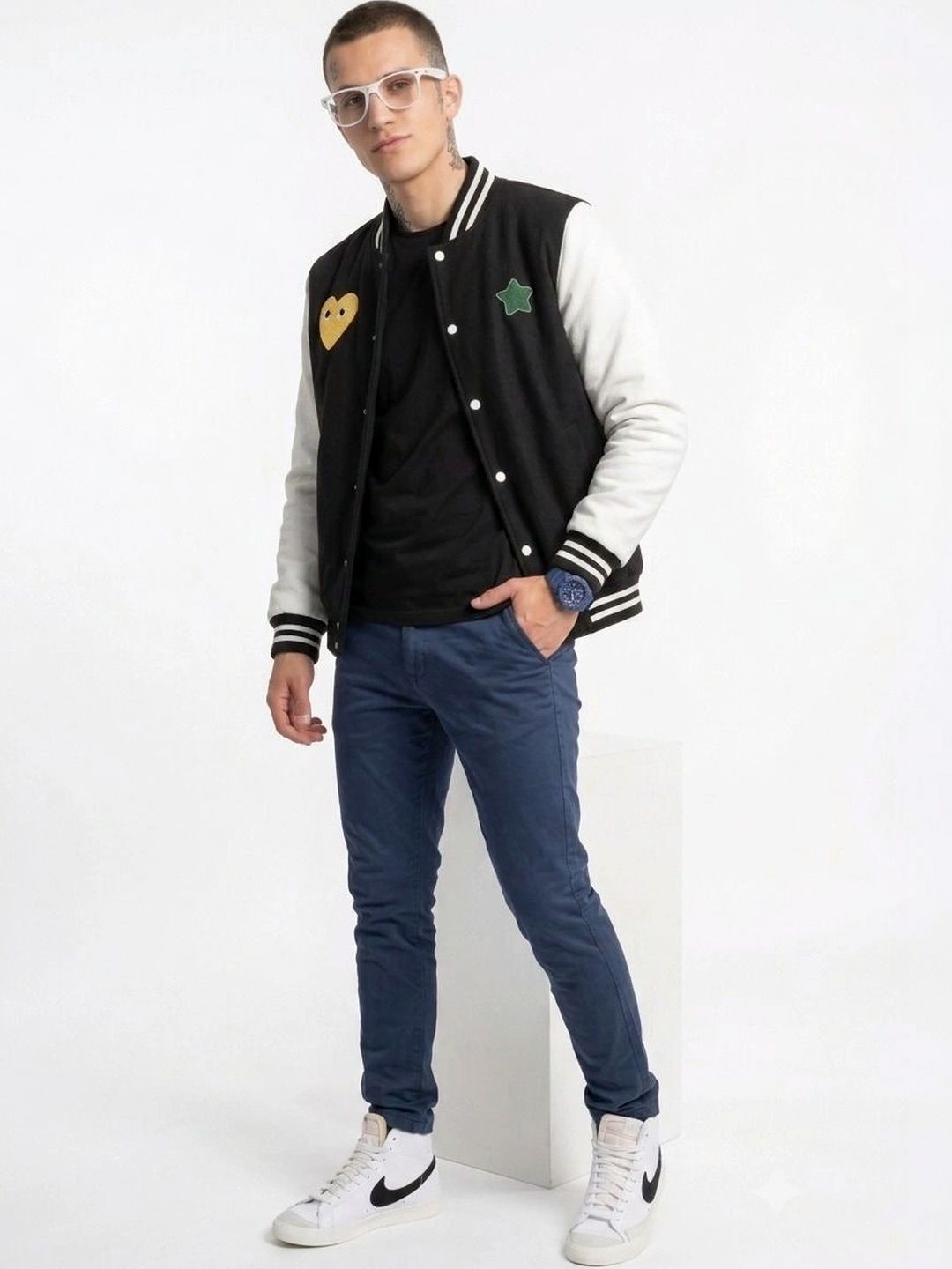 oiin Men Colourblocked Fleece Blend Varsity Jacket-picture-19