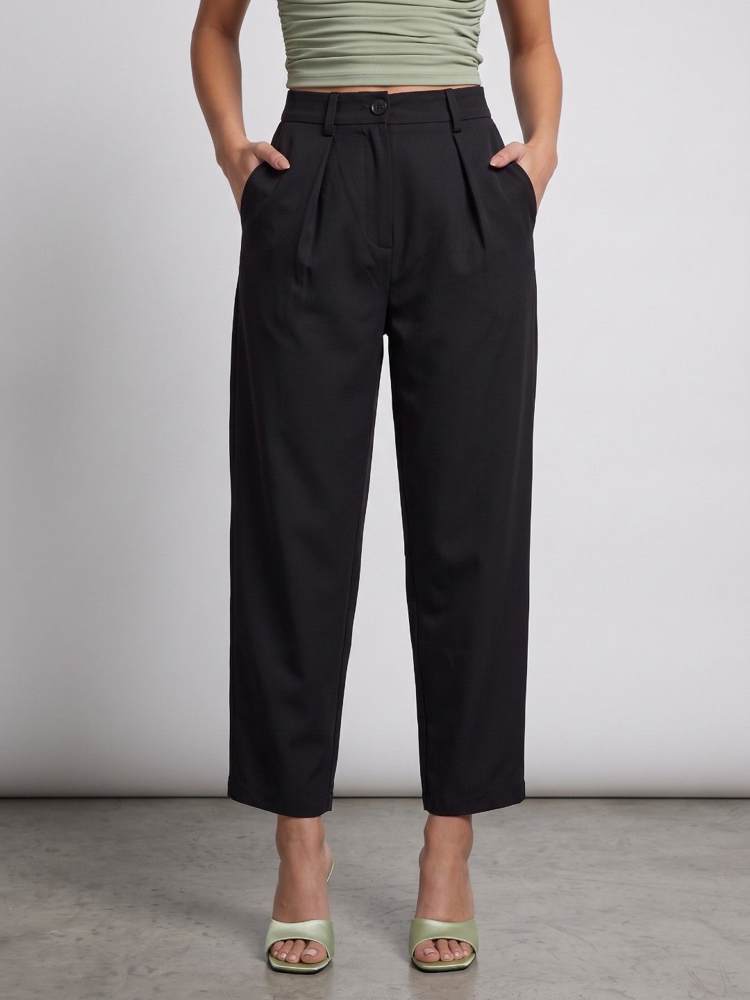 Phosphorus Women Barrel Fit Pleated Chinos Trousers-picture-36