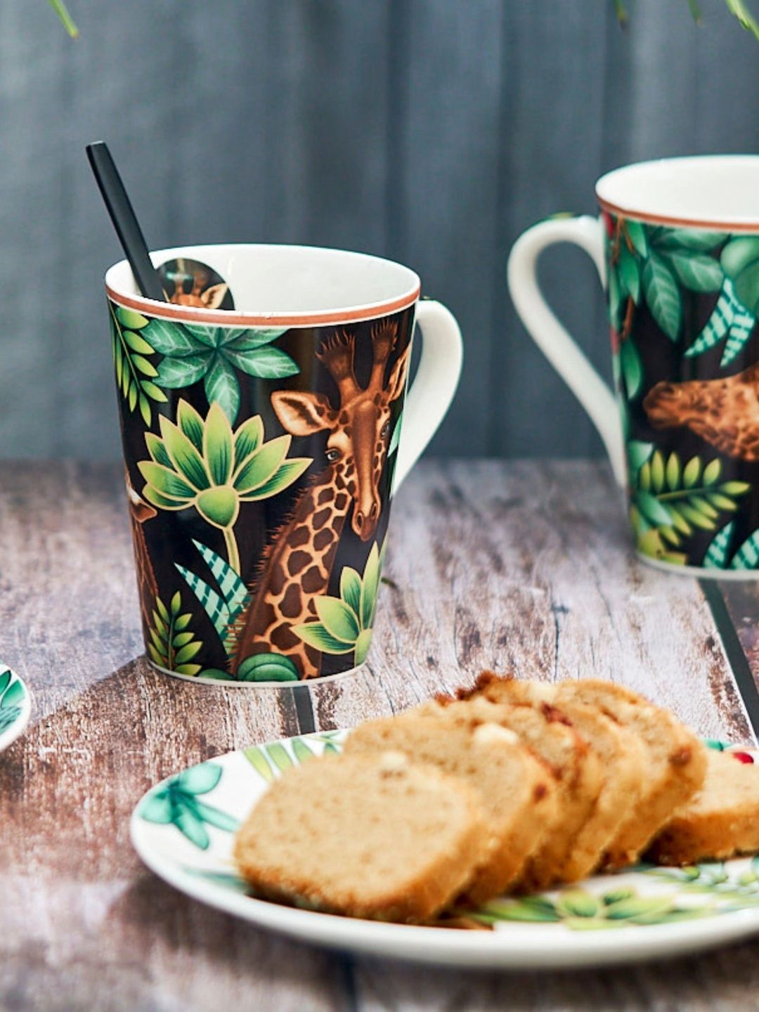 GOLDEN QUEEN'S Black Natural Elements Printed Bone China Glossy Mugs Set of Cups and Mugs-image-17