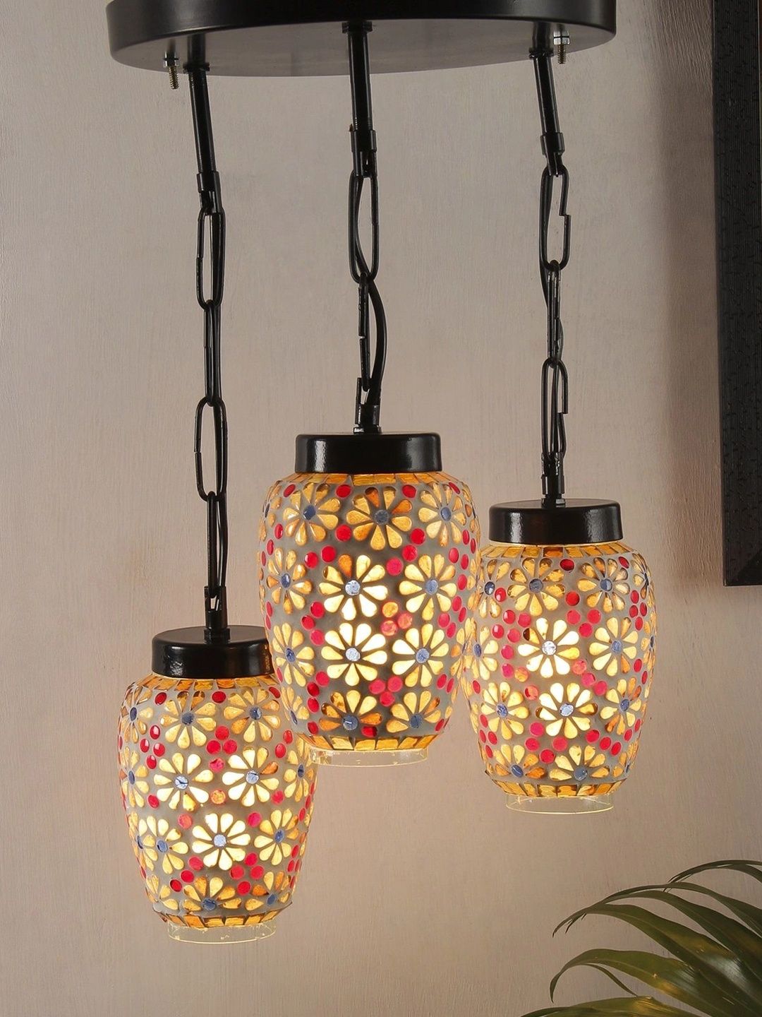 Myntra Elegant Homes Multicoloured Textured Glass Ceiling Lamp-image-30