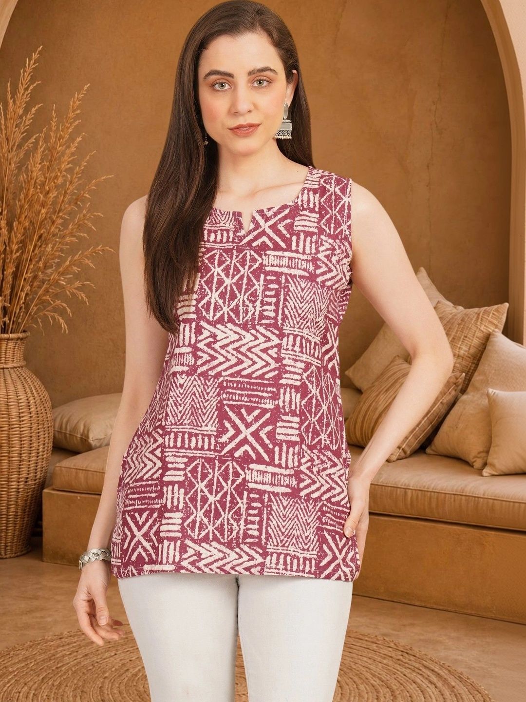Anouk Rustic Geometric Printed Pure Cotton Blend Khadi Kurti-picture-49