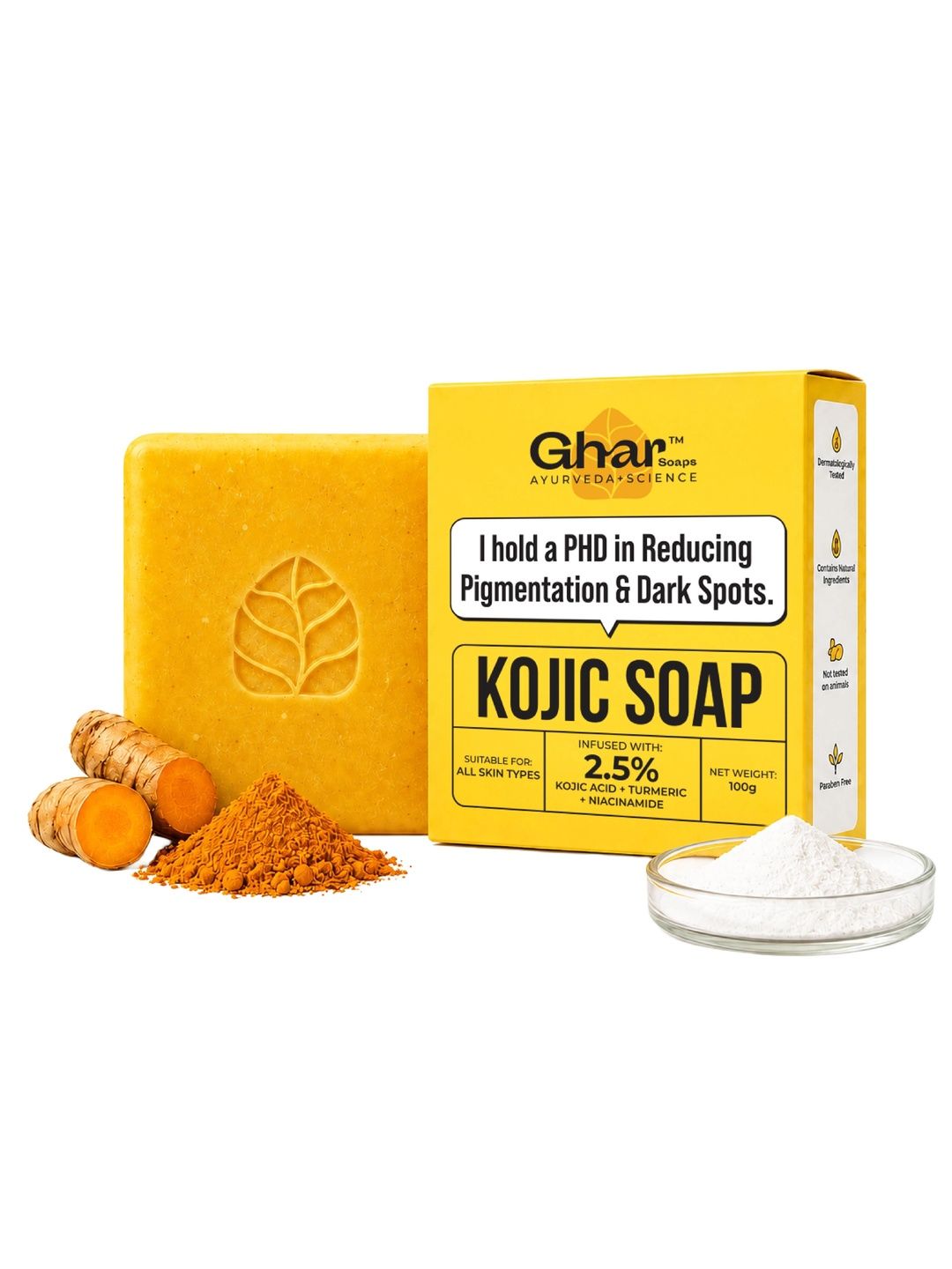 GHAR SOAPS Kojic Acid Soap For Pigmentation & Dark Spots Reduction - 100gm-image-5