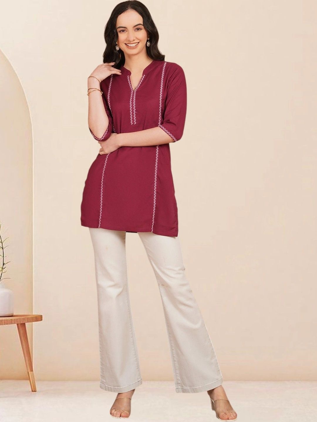 KALAMIR Embroidered Pure Cotton Blend Khadi Kurti-picture-13