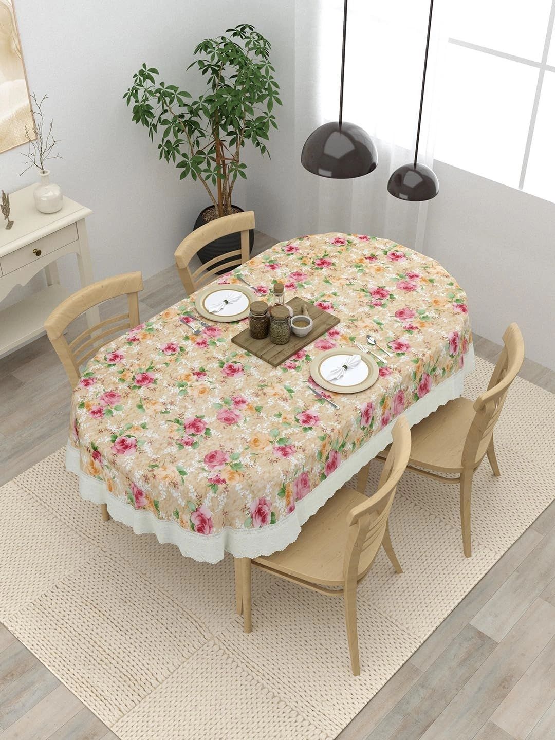 Myntra Elegant Homes Pink Floral Waterproof Oval 6-Seater Table Cover-picture-37