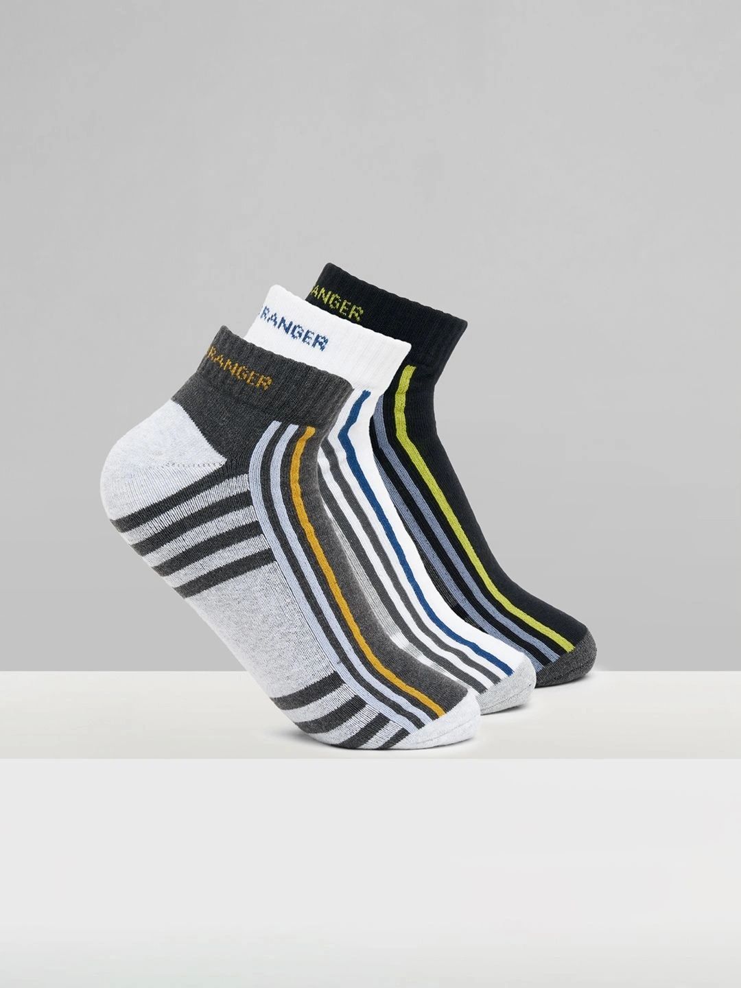 Urban Ranger by pantaloons Men Pack of 3 Cotton Blend Assorted Striped Ankle Length Socks-picture-37