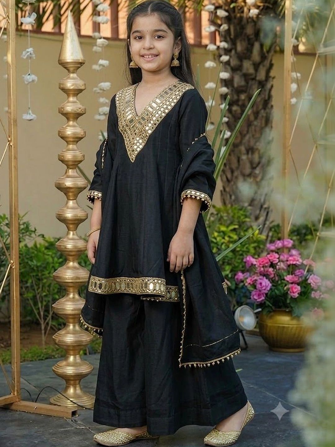Moda Rapido Girls Mirror Work Kurta with Sharara & With Dupatta-image-19