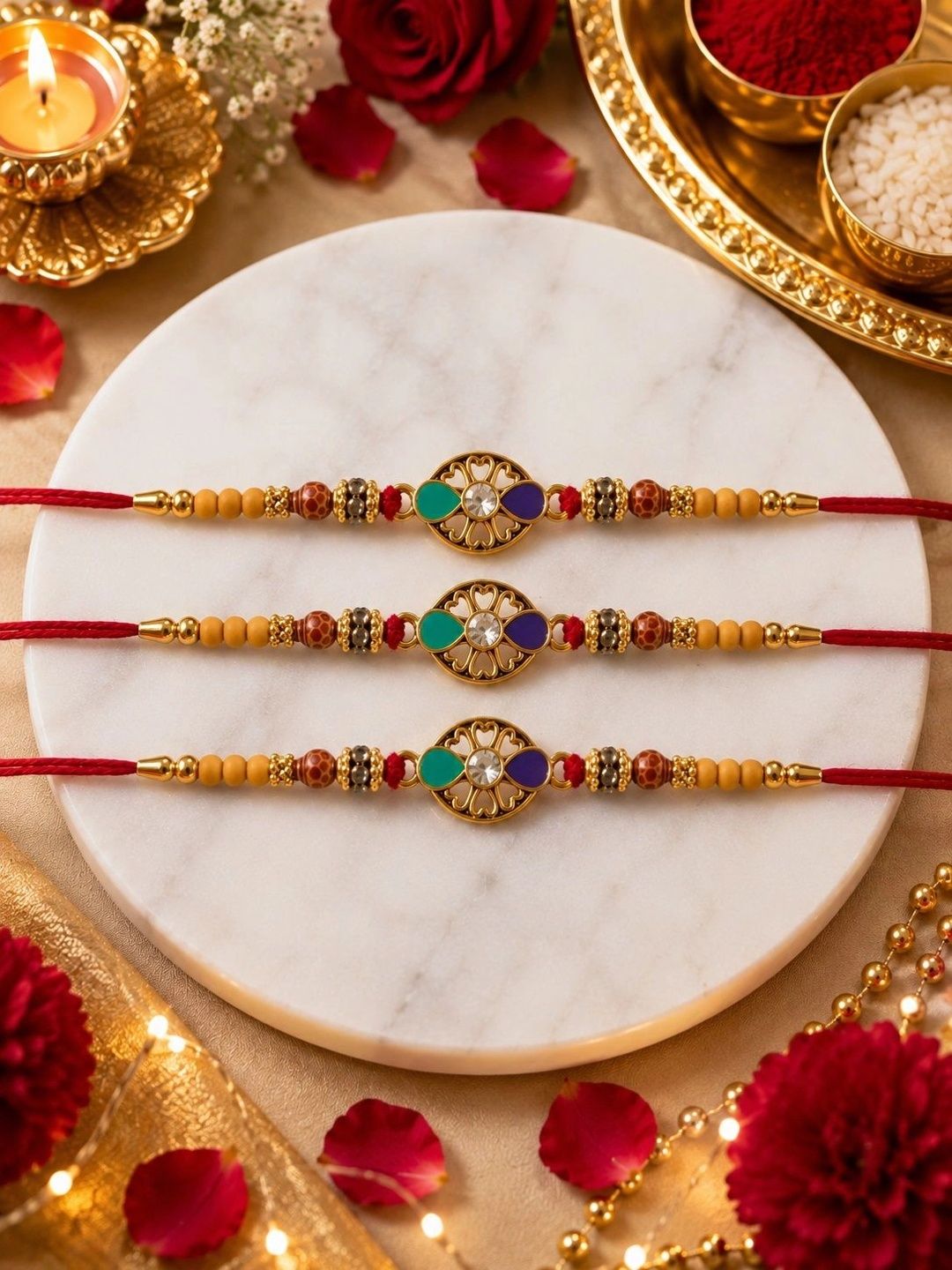 Anouk 5Pcs Rakhis With Greeting Card & Roli Chawal-picture-54