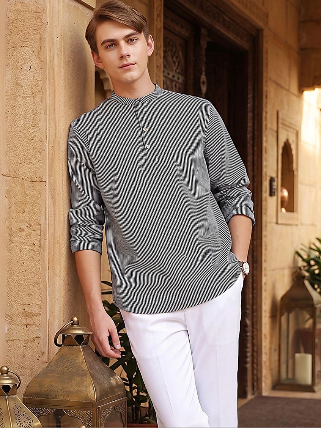 DENNISON Men Striped Indie Prints Kurta-picture-42