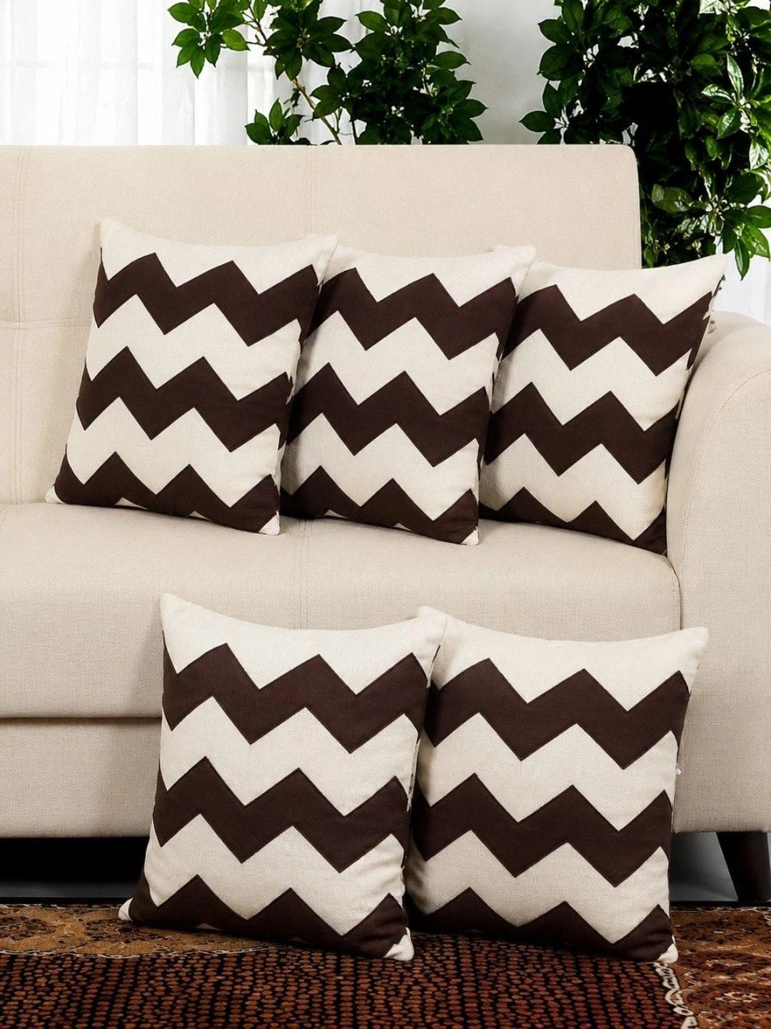 LOFEY Beige Set of 5 Square Cushion Covers-picture-17