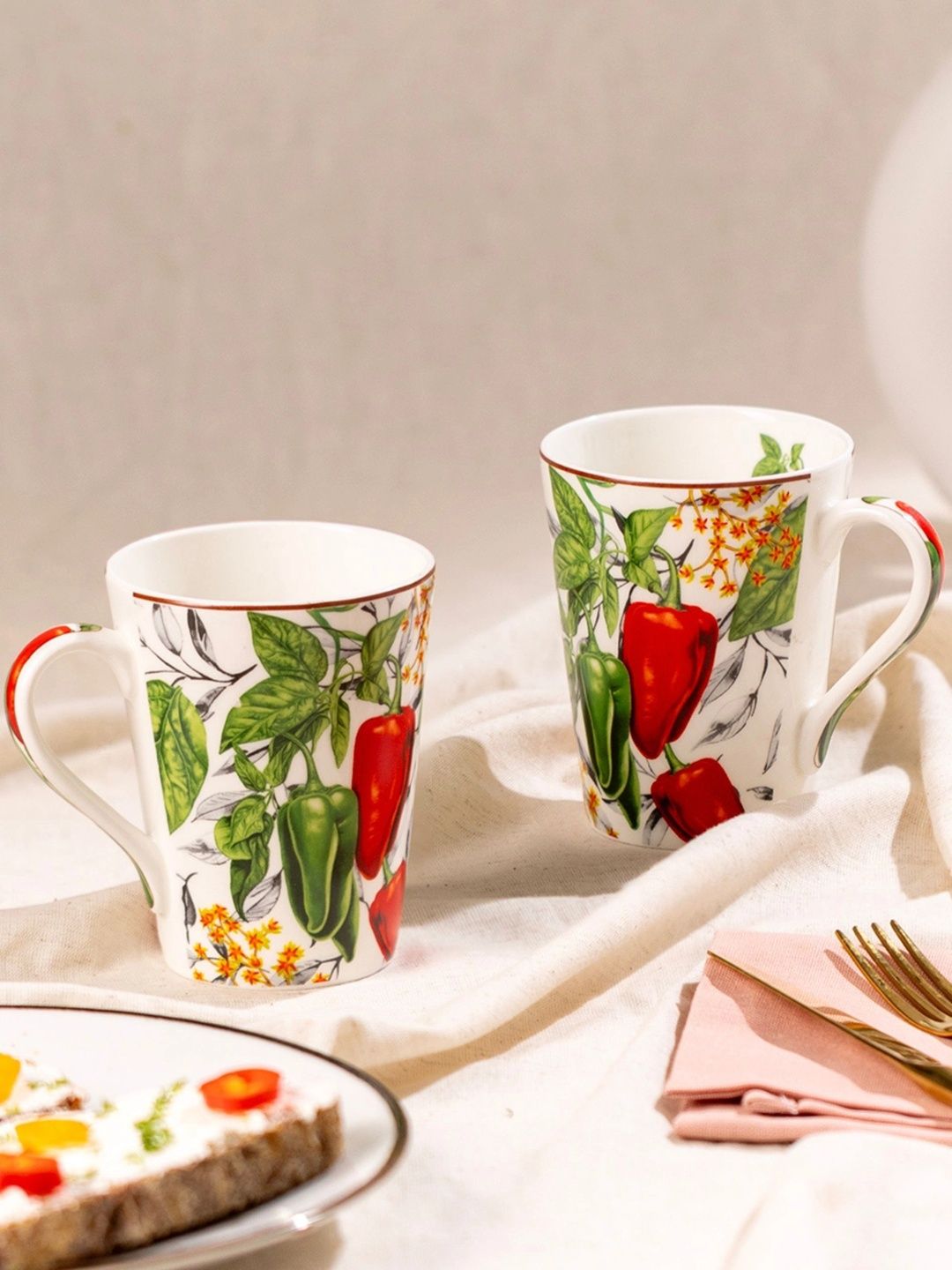 GOLDEN QUEEN'S Red Natural Elements Printed Bone China Glossy Mugs Set of Cups and Mugs-image-4