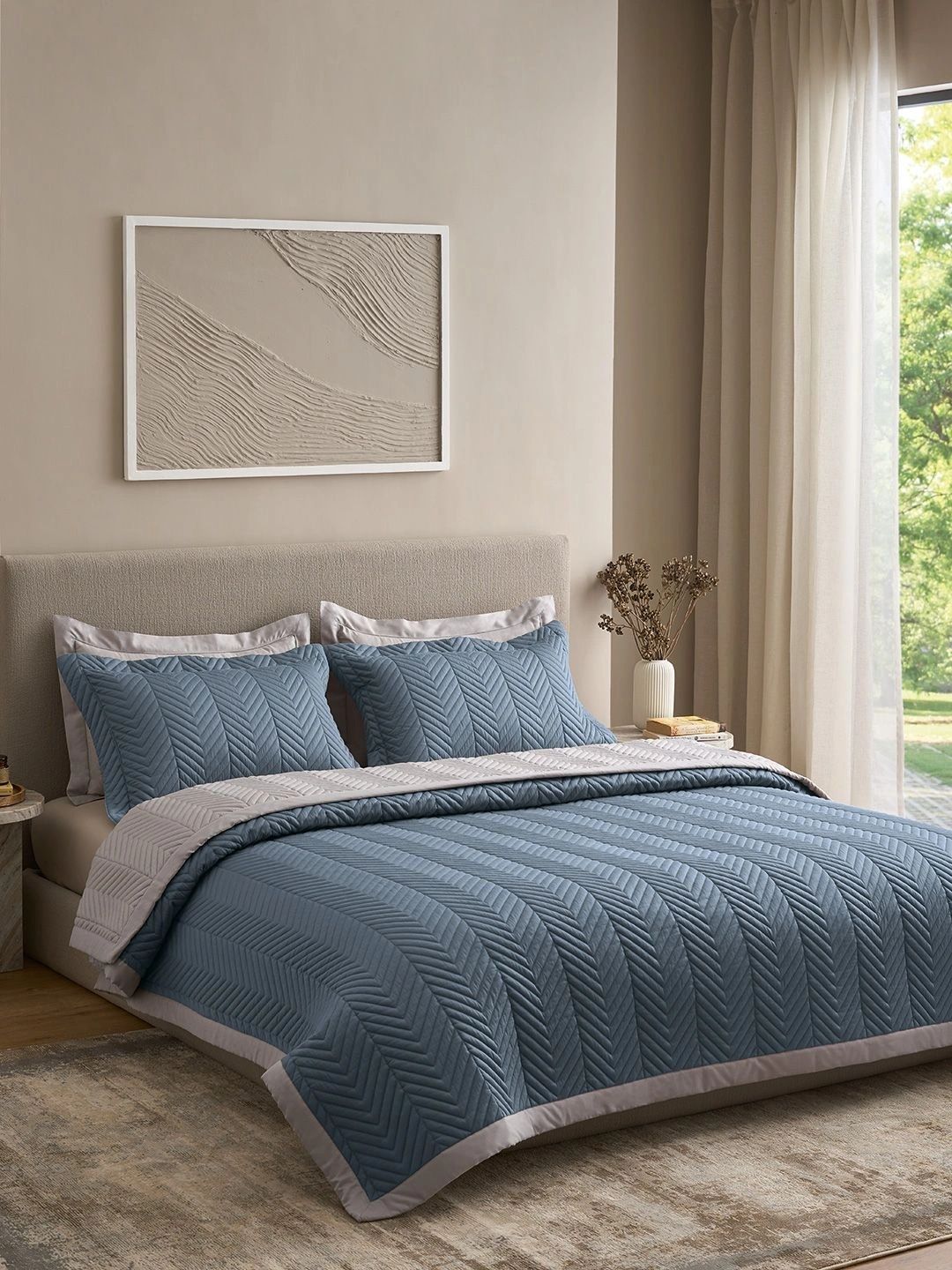 SANSAAR A DDECOR BRAND LIVE CONSCIOUSLY Grey Geometric Cotton 3 Piece Double Extra Large Superfine Bedding Bedding Set-image-36