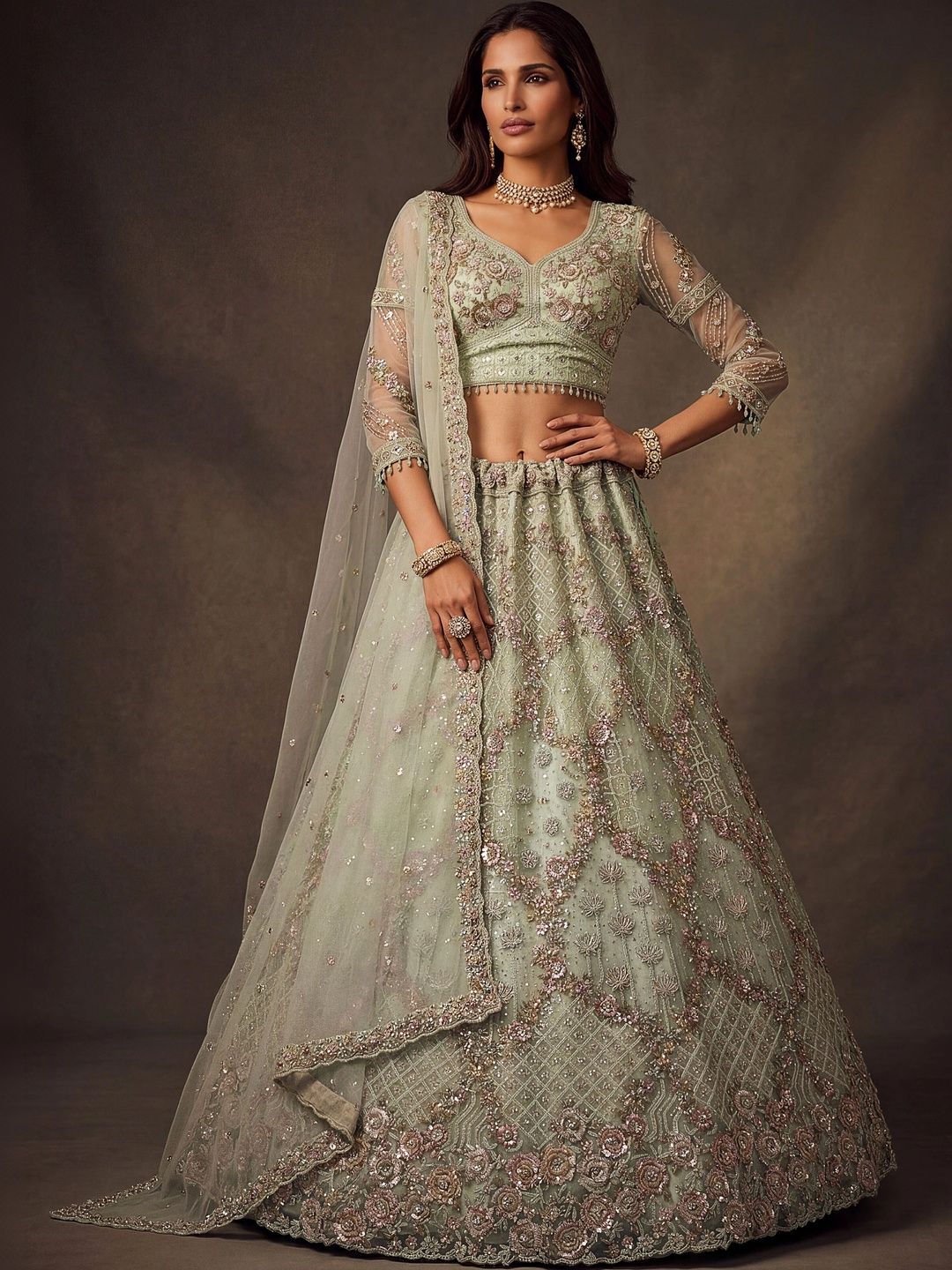 Vruxon Embellished Sequinned Semi-Stitched Lehenga & Ready to Wear Blouse With Dupatta-image-43