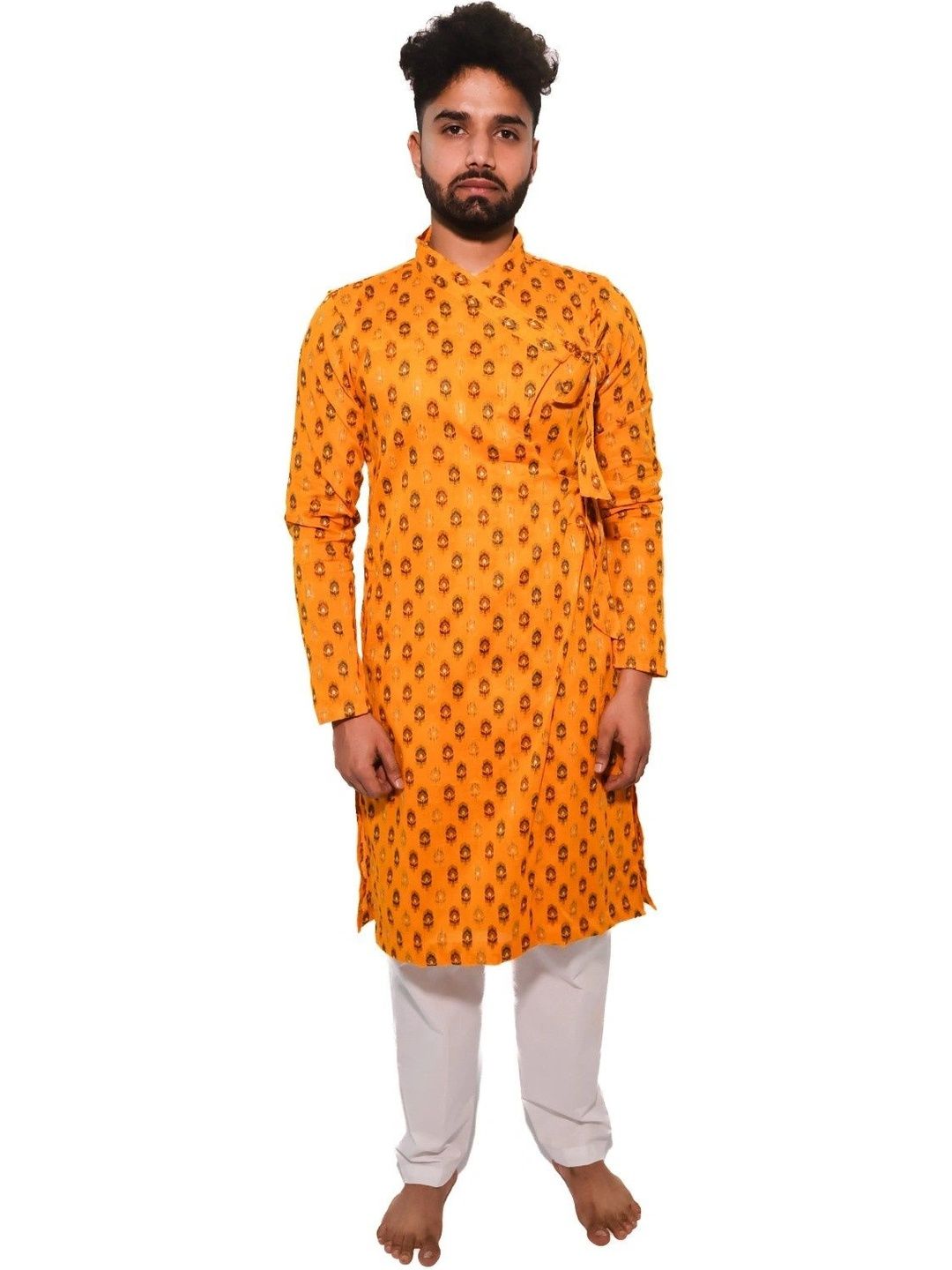 DHARniya Men Ethnic Motifs Printed Angrakha Pure Cotton Kurta with Pyjamas-picture-57