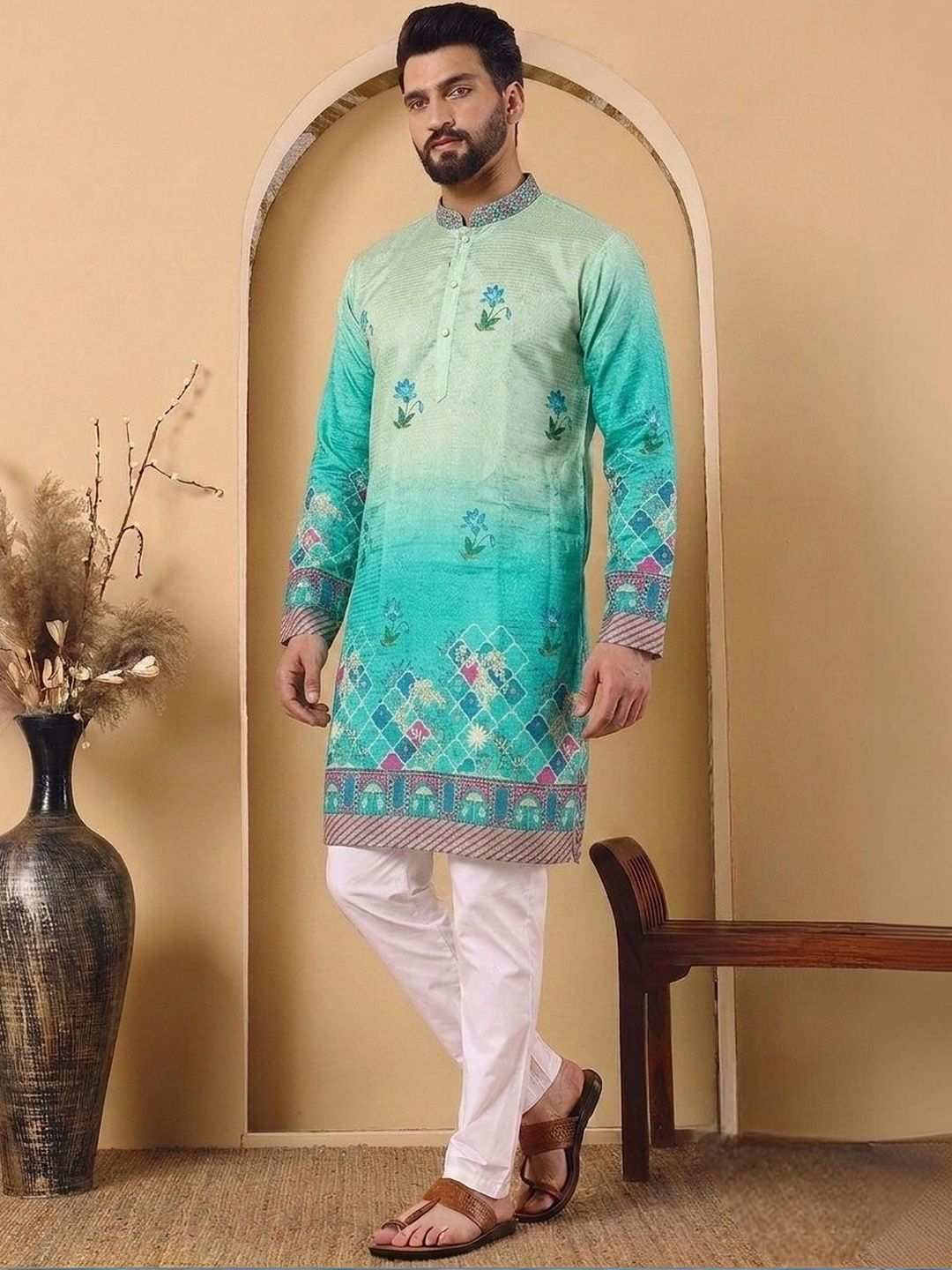 Shiv Leela Men Floral Printed Indie Florals Kurta-picture-46