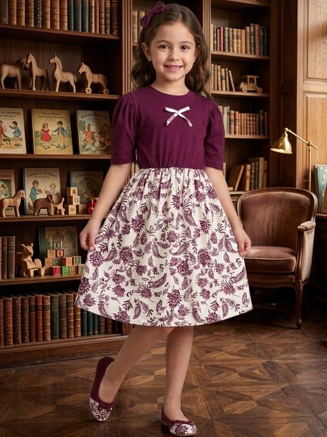 YK Floral Print Puff Sleeve A-Line Dress-picture-31