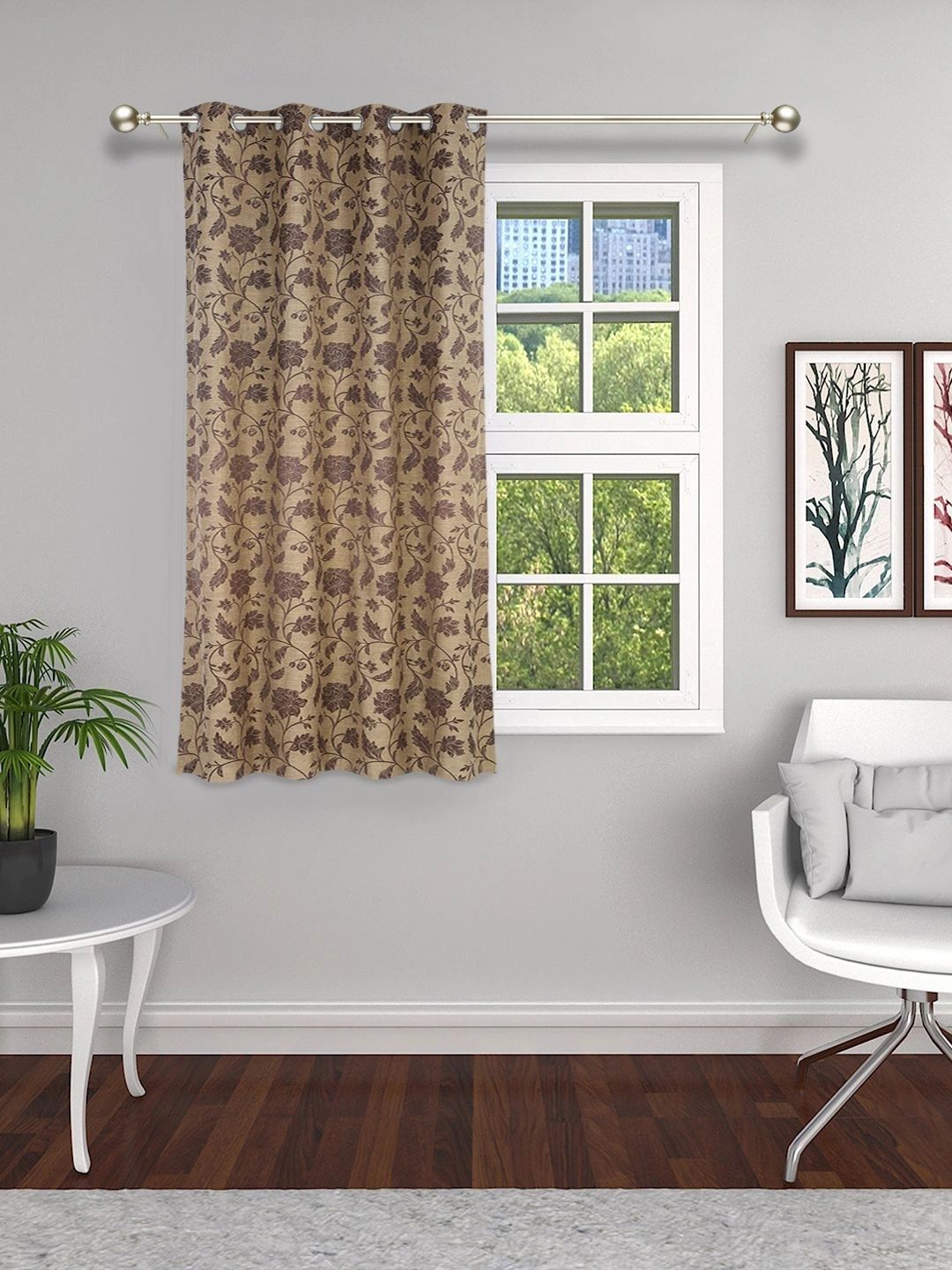 THE CONVERSION Coffee Brown Floral Room Darkening Window Curtain-image-25