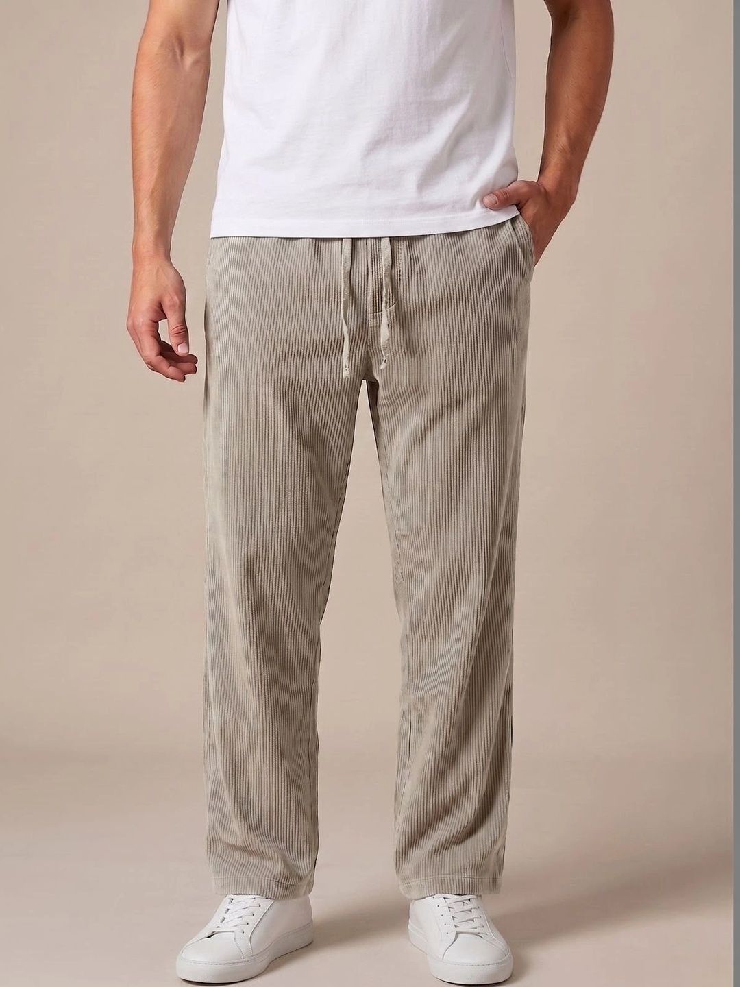 Hence Men Striped Relaxed Easy Wash Corduroy Trousers-picture-57
