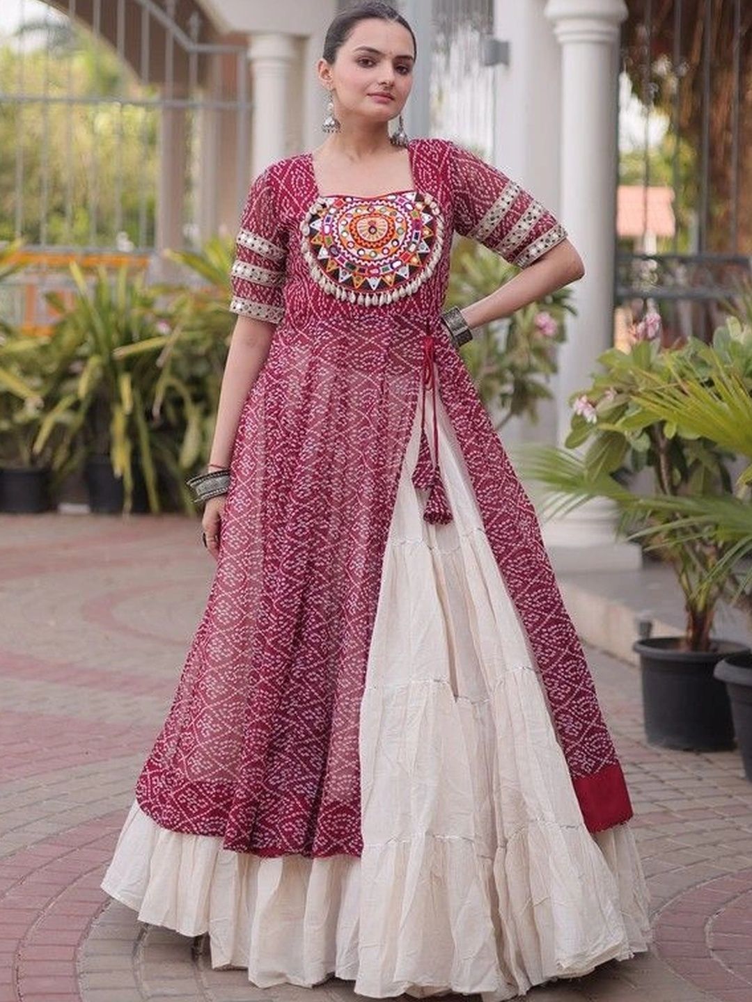 Livewear Printed Mirror Work Ready to Wear Lehenga &-image-35