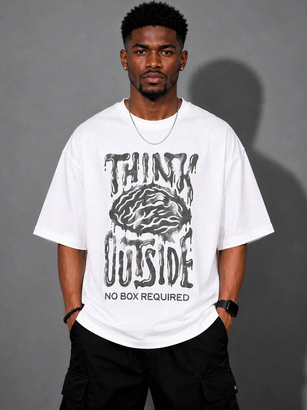 HERE&NOW Men Typography Printed Drop-Shoulder Sleeves T-shirt-picture-25