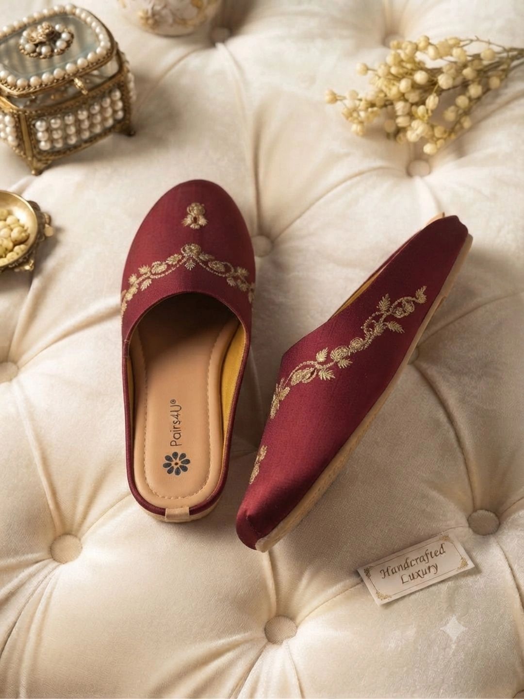 Pairs4U Women Embellished Ethnic Mules with Embroidered Flats-picture-46