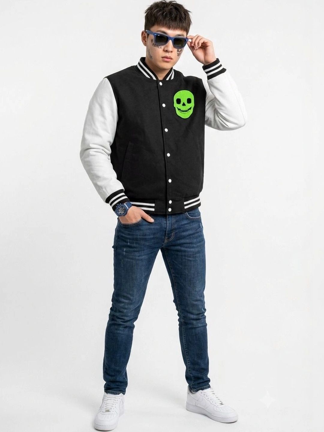oiin Men Colourblocked Fleece Blend Varsity Jacket-picture-20
