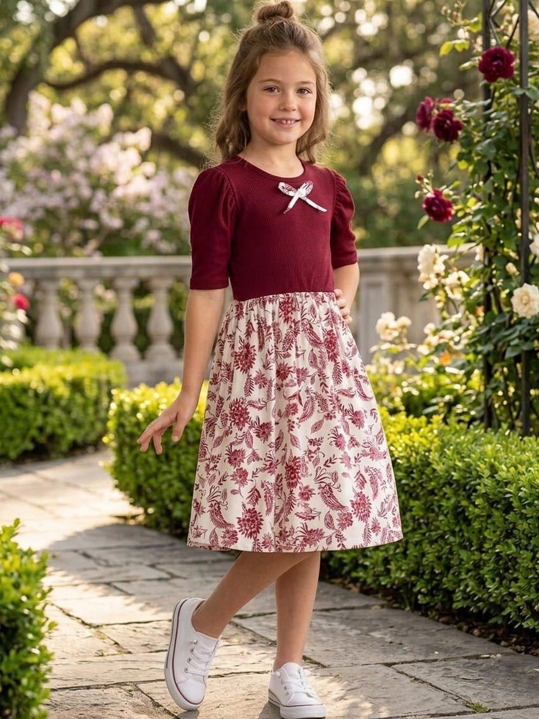 YK Floral Print Puff Sleeve A-Line Dress-picture-34