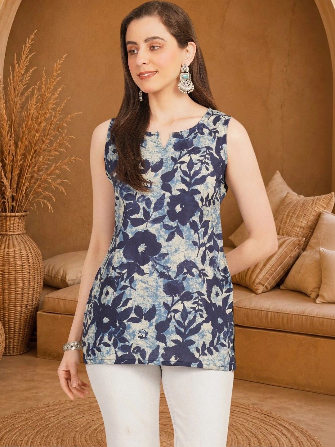 Anouk Rustic Floral Printed Pure Cotton Blend Khadi Kurti-picture-14