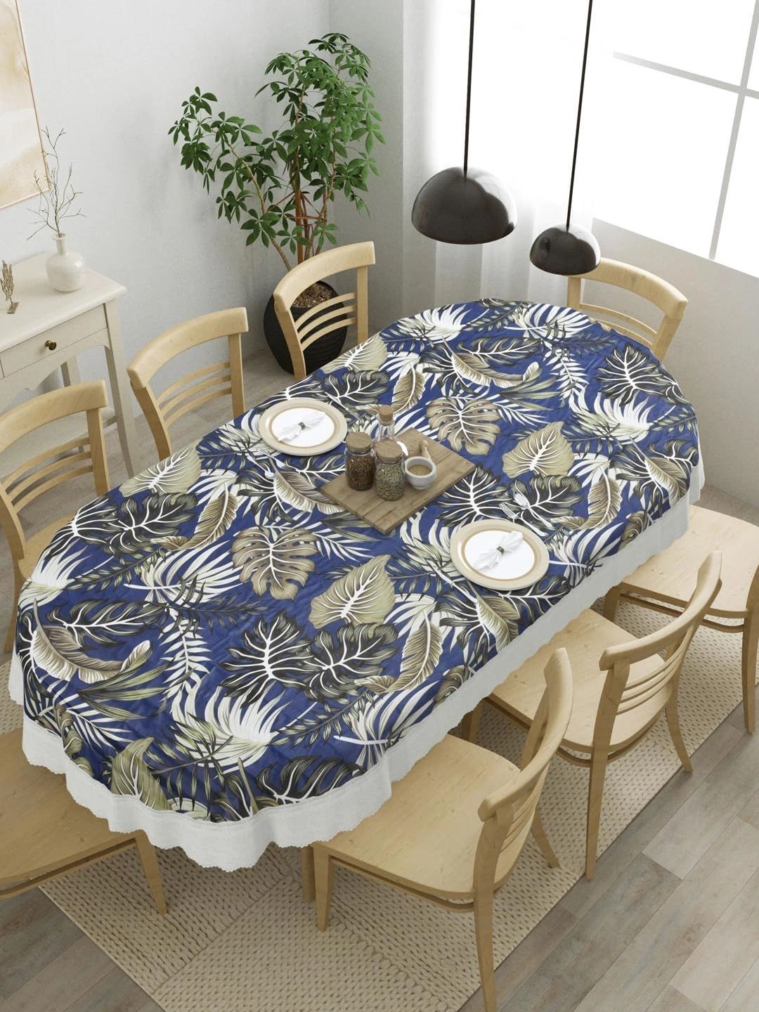 Myntra Elegant Homes Blue Floral Waterproof Oval 6-Seater Table Cover-picture-38