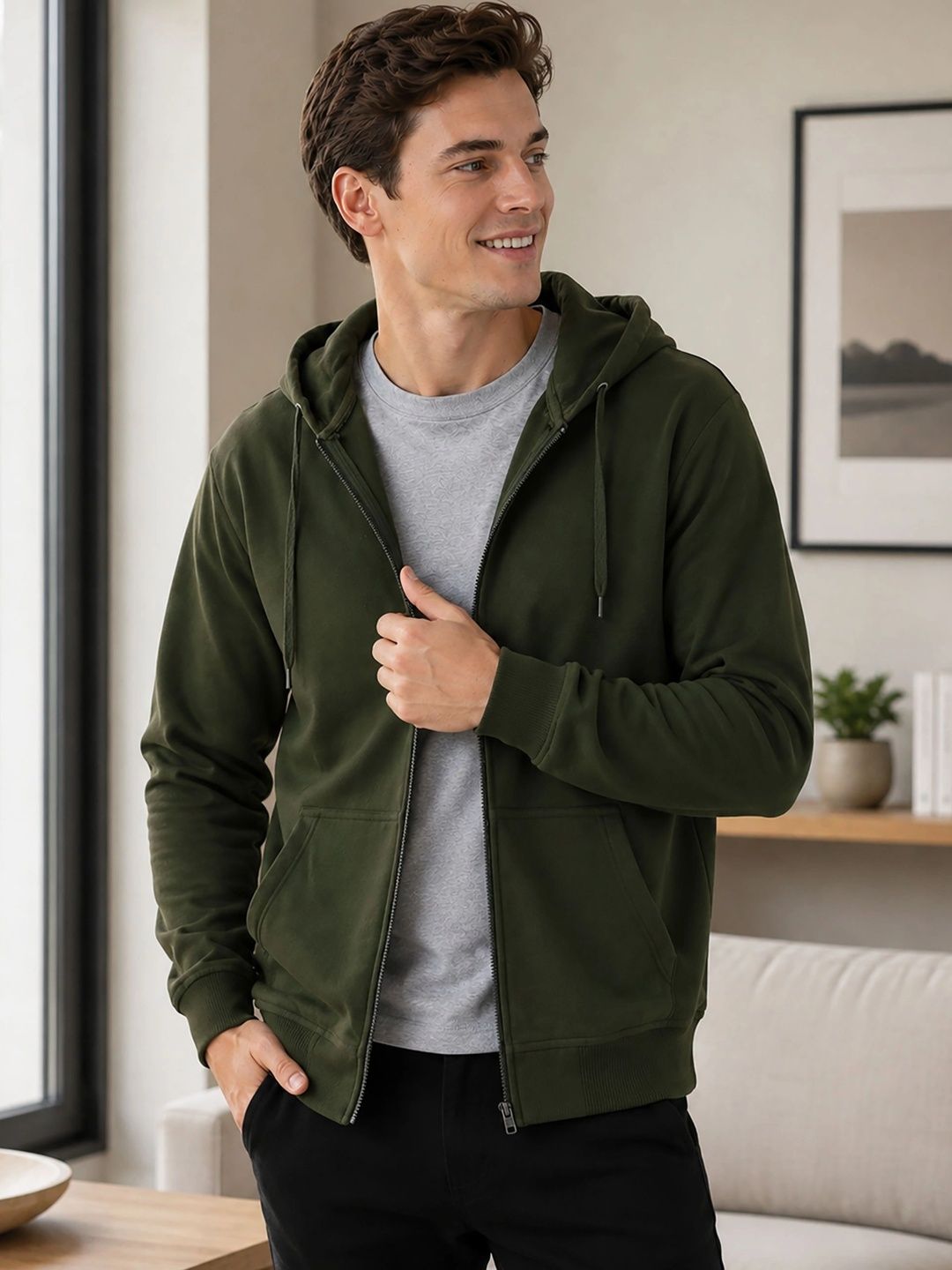 THE BEETEL HOUSE Men Fleece Lightweight Open Front Jacket-picture-13