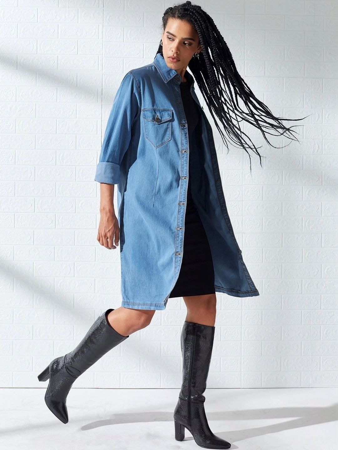 DOLCE CRUDO Women Longline Denim Jacket-image-48