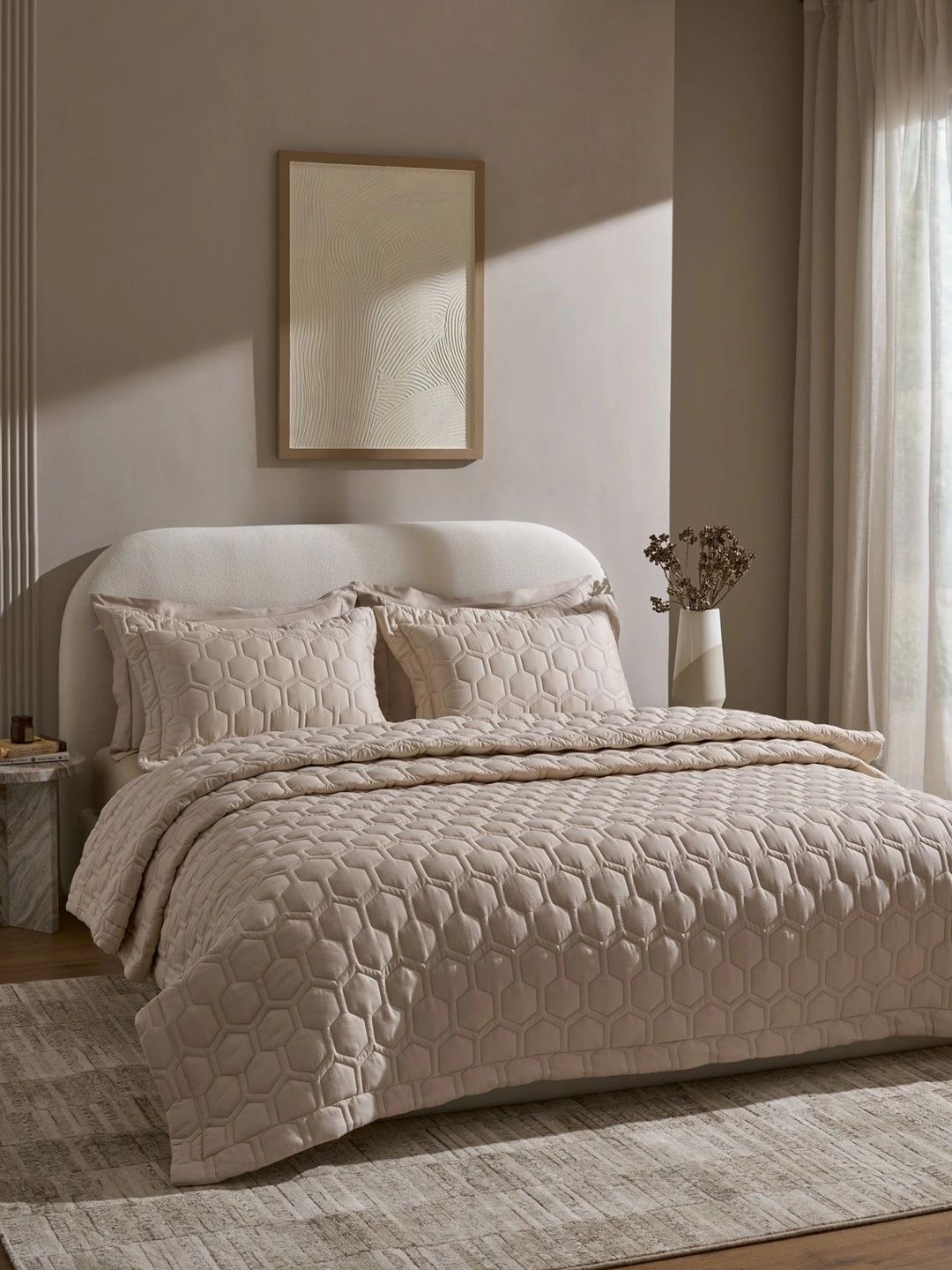 SANSAAR A DDECOR BRAND LIVE CONSCIOUSLY Beige Geometric Cotton 3 Piece Double Extra Large Superfine Bedding Bedding Set-picture-20