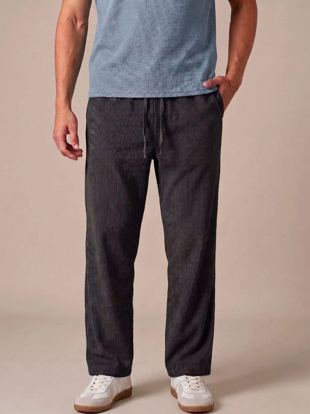 Hence Men Striped Relaxed Corduroy Trousers-picture-53