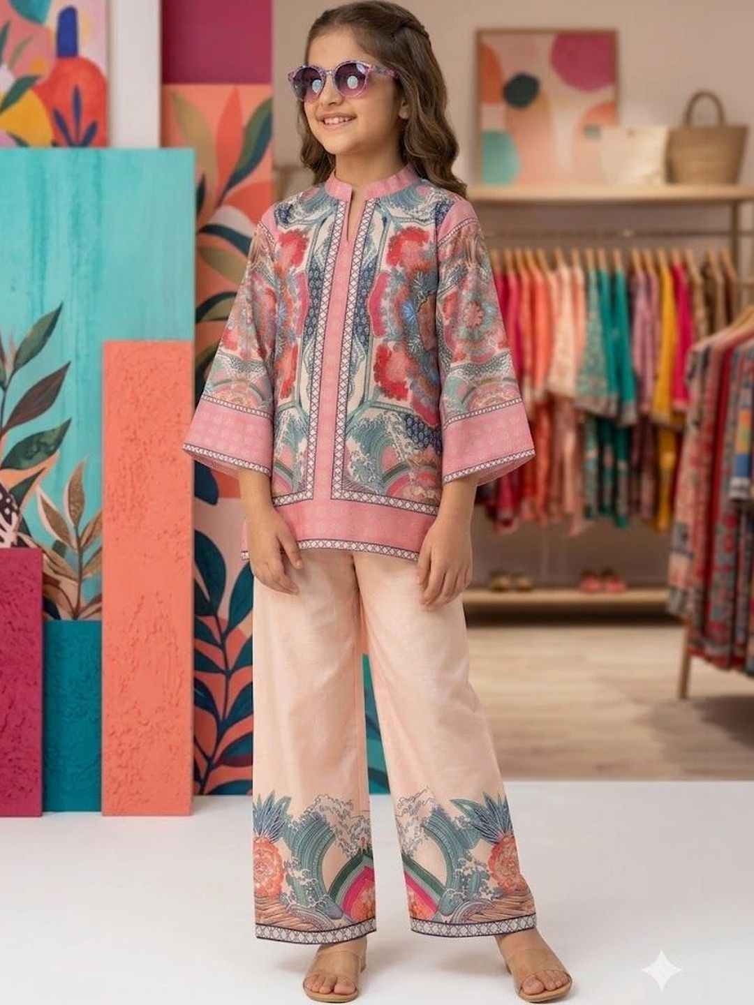 Moda Rapido Girls Floral Printed Regular Kurti with Trousers-picture-42