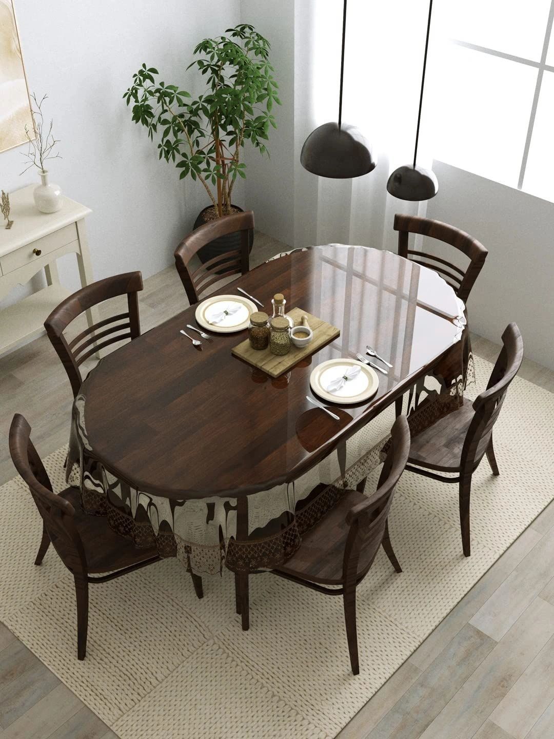 Myntra Elegant Homes Brown Floral Waterproof Oval 6-Seater Table Cover with Embroidered details-picture-28