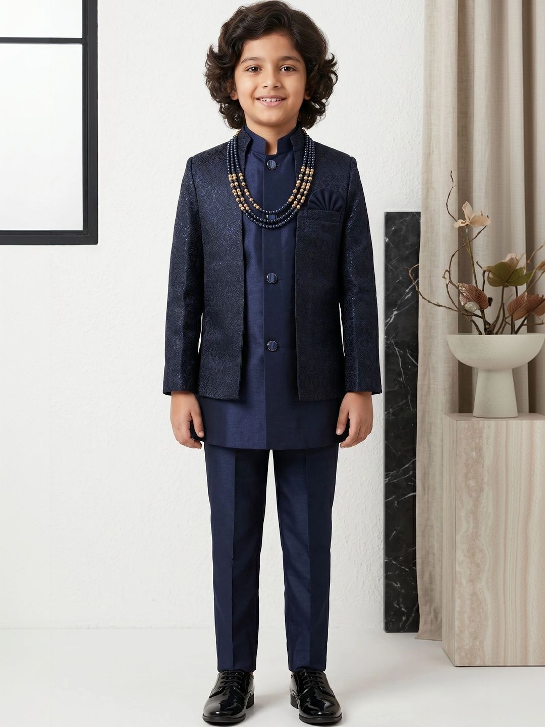 ahhaaaa Boys Embroidered Mandarin Collar Bandhgala Jodhpuri Western Sherwani Set-picture-45